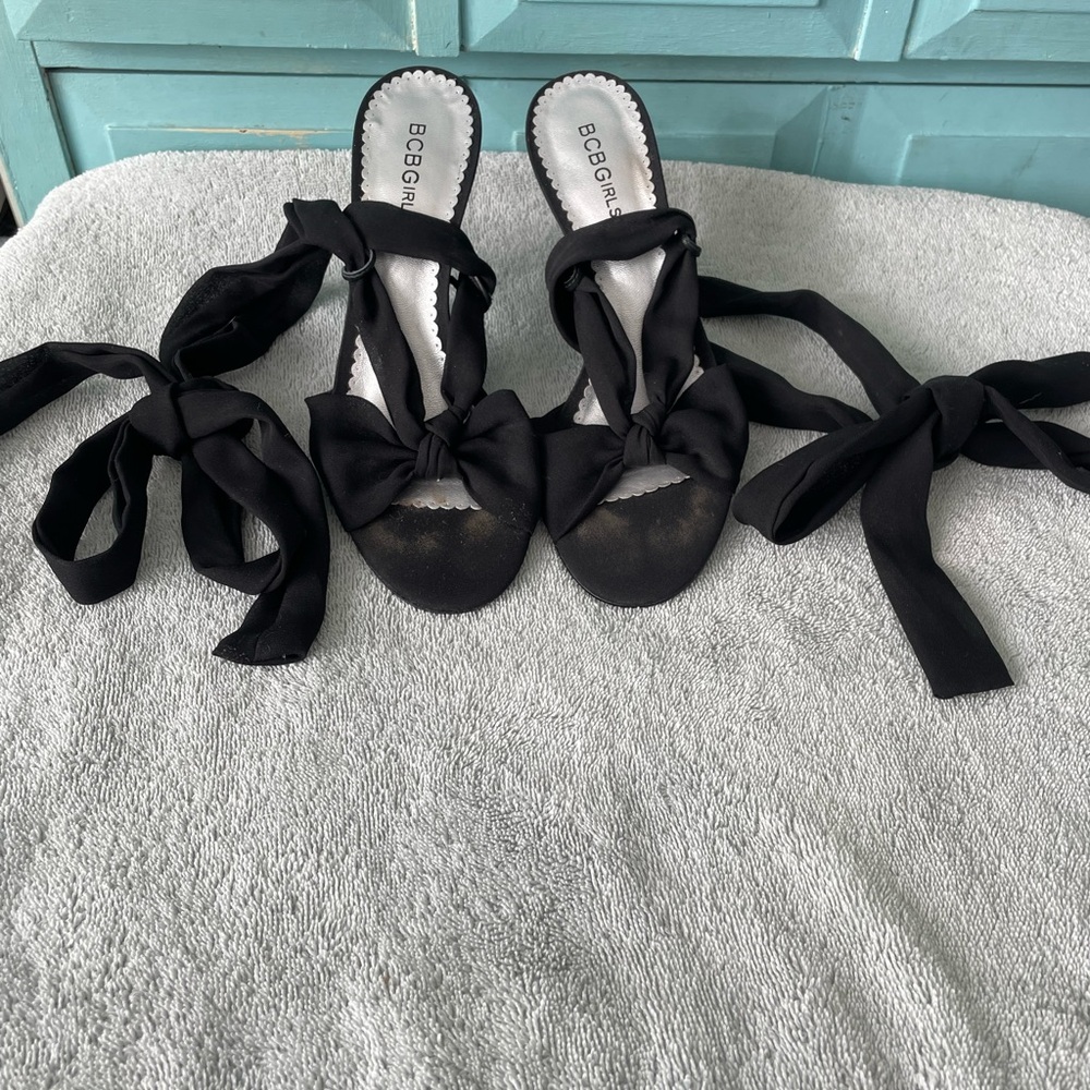 BCBGirls Black Ribbon Tie Heels